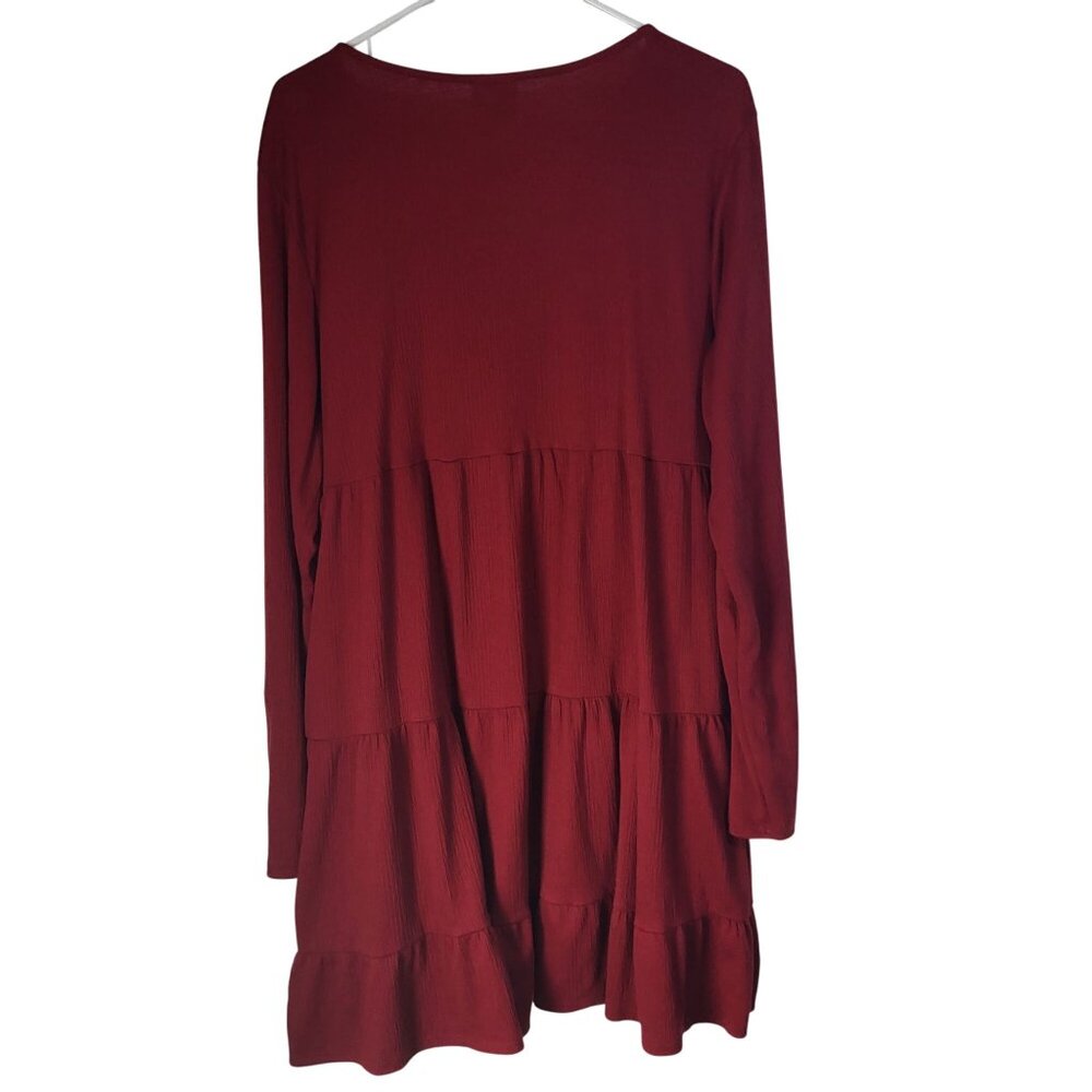 KNOX ROSE Women's XXL Baby Doll Long Sleeve Dress V Neck Boho Red - Picture 2 of 9